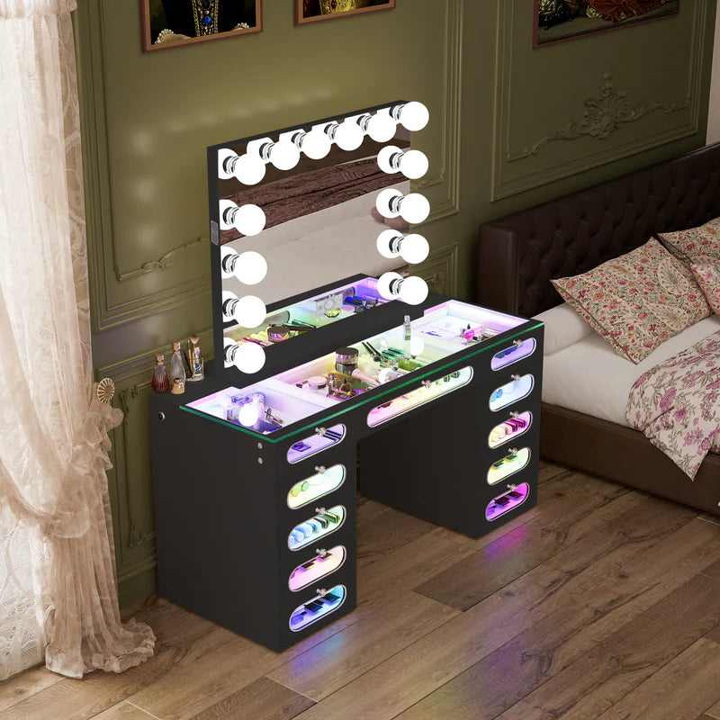 VANITII Priscilla Vanity Desk-11 Glass Fronted Drawers Vanity Set