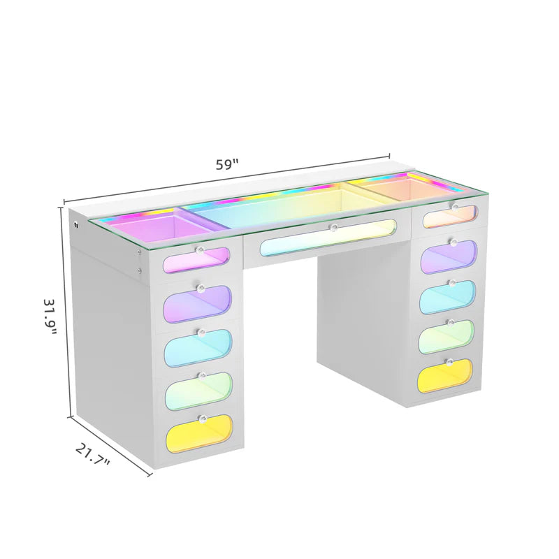 VANITII Priscilla Vanity Desk-11 Glass Fronted Drawers Vanity Set