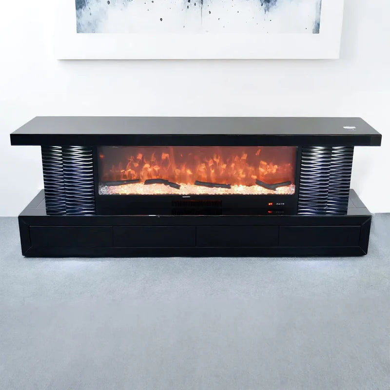 TV Stand LED Mirrored Fireplace