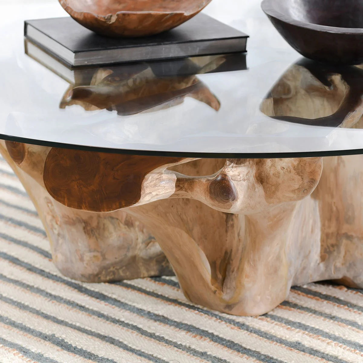 Willow Teak Root/Glass Round Coffee Table - Natural