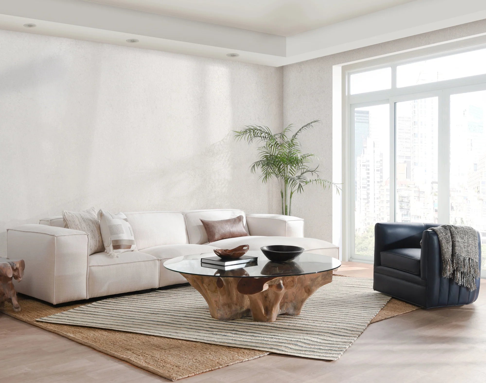 Willow Teak Root/Glass Round Coffee Table - Natural