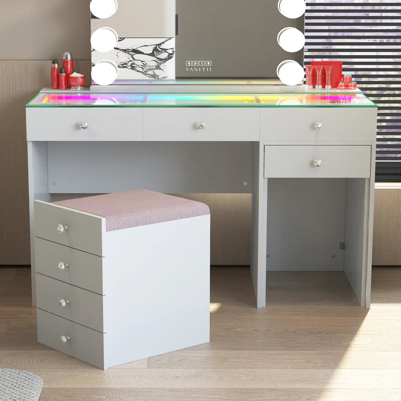 VANITII Priscilla Vanity Desk-11 Glass Fronted Drawers Vanity Set