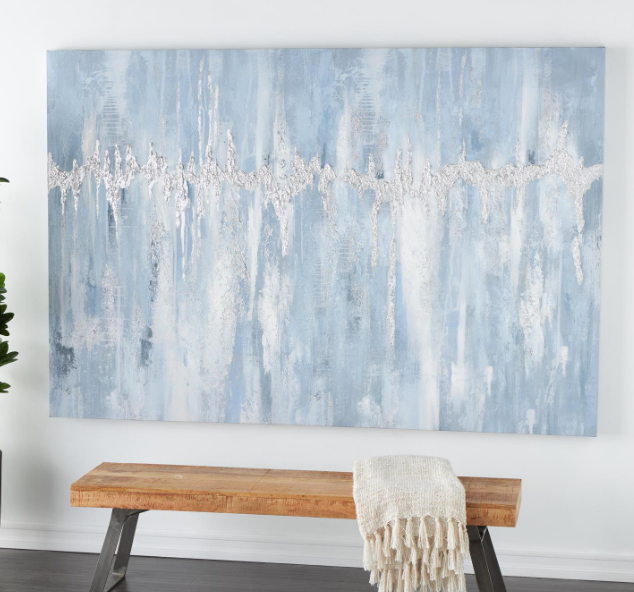Light Blue Wood Abstract Decorative Wall Art with Silver Details