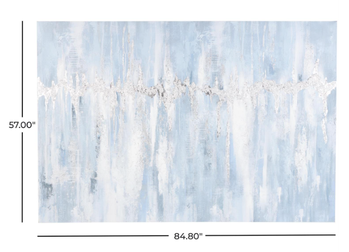 Light Blue Wood Abstract Decorative Wall Art with Silver Details
