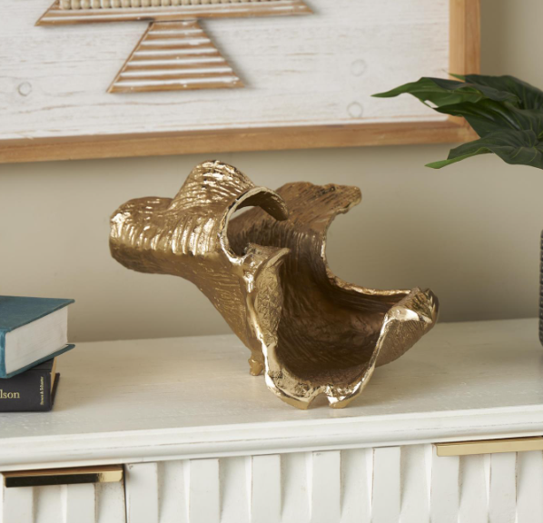 Gold Aluminum Metal Leaf Abstract Textured Folded Large Decorative Bowl