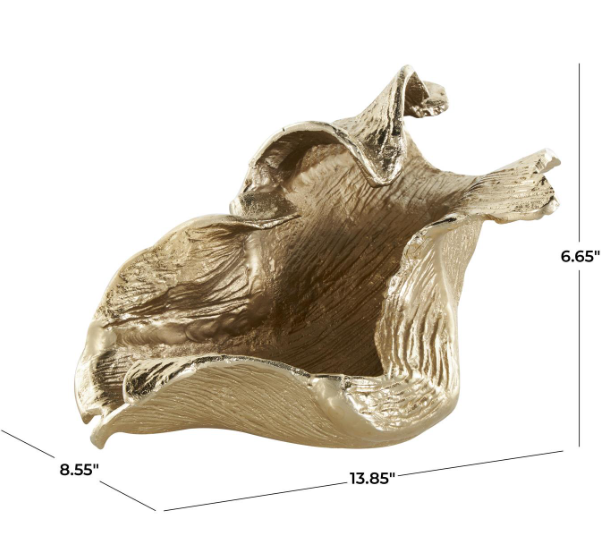 Gold Aluminum Metal Leaf Abstract Textured Folded Large Decorative Bowl