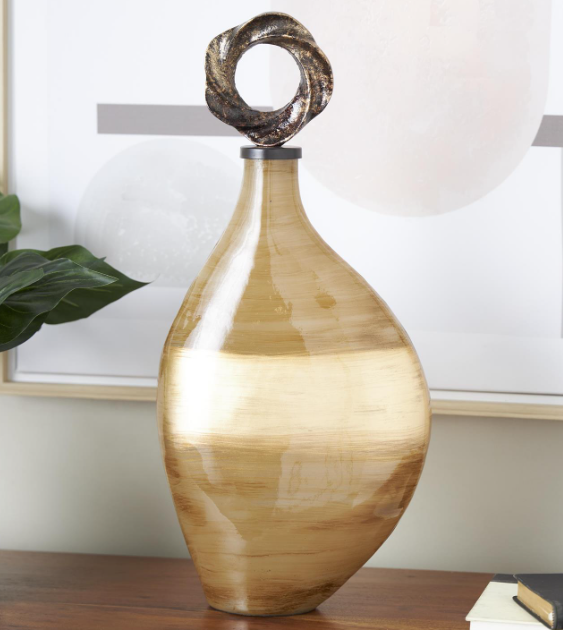 Light Brown Glass Brushed Ombre Living Room Decorative Jars with Speckled Gold and Bronze Ring Top