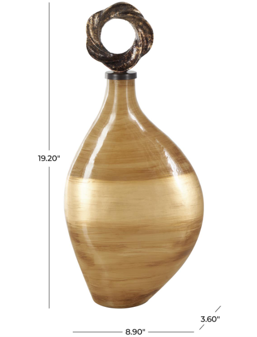 Light Brown Glass Brushed Ombre Living Room Decorative Jars with Speckled Gold and Bronze Ring Top