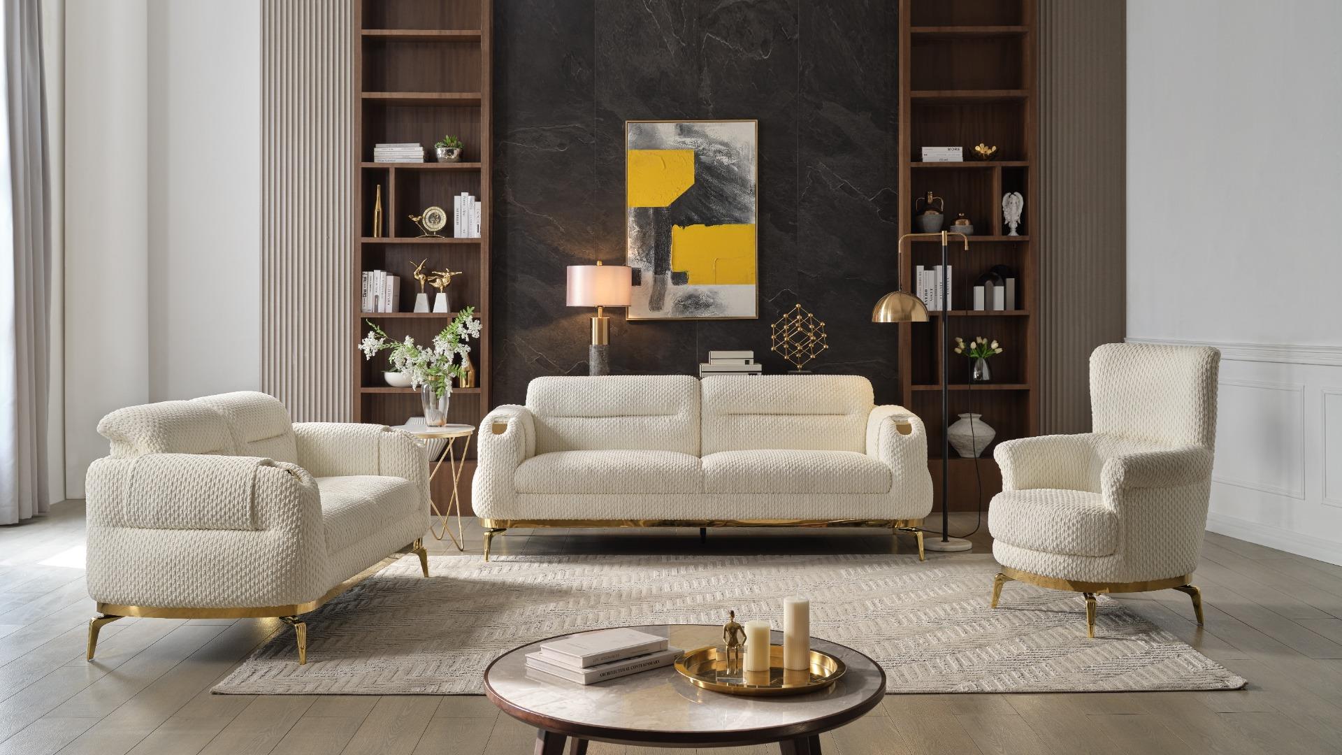 Zoe Living Room Set in Cream - 2 pc