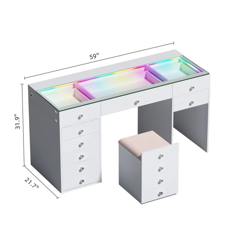 VANITII Eva Vanity Set-12 Storage Drawers with A Hidden Stool