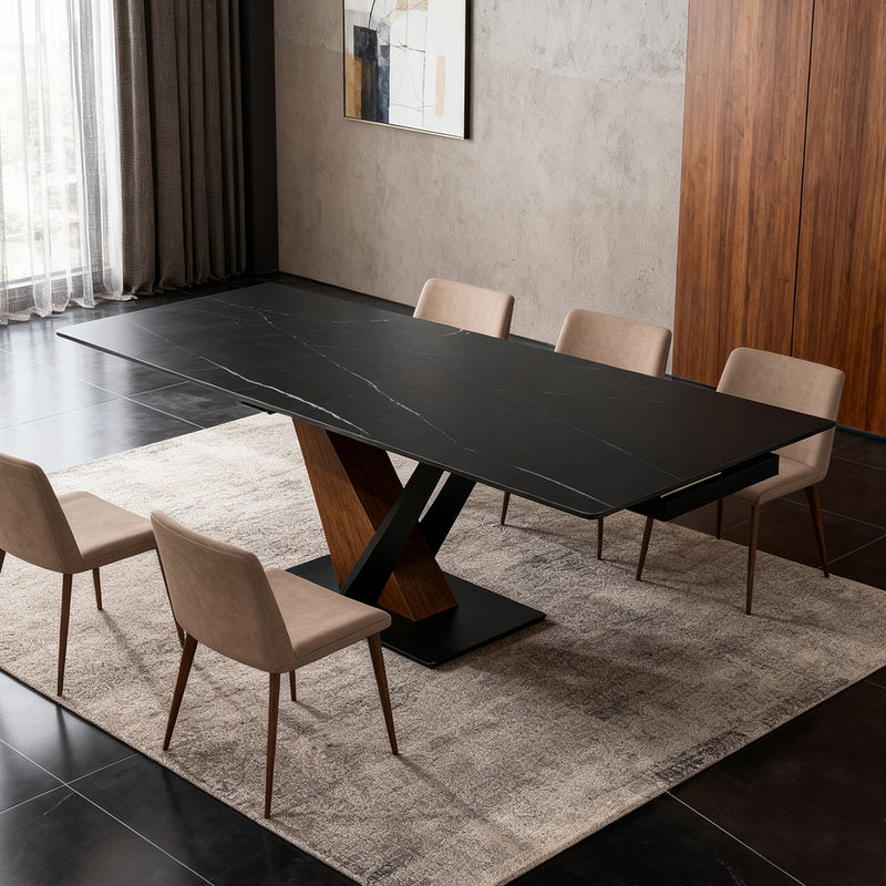 Rock plate functional dining table（Lauren Black Gold）- TABLE ONLY