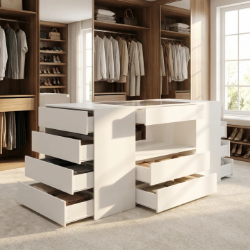 Modern White 14-Drawer Chest with Tempered Glass Top