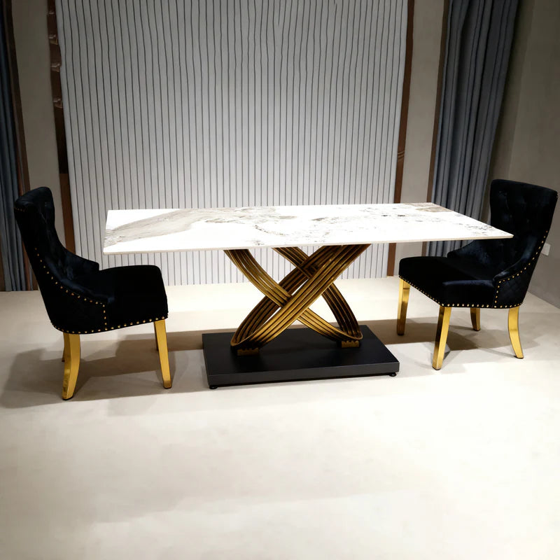 Gold Stainless Steel Dining Table with ceram