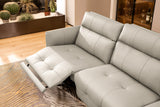 Divani Casa Joliet - Modern Light Grey Leather 4-Seater Sofa w/ Two Recliners