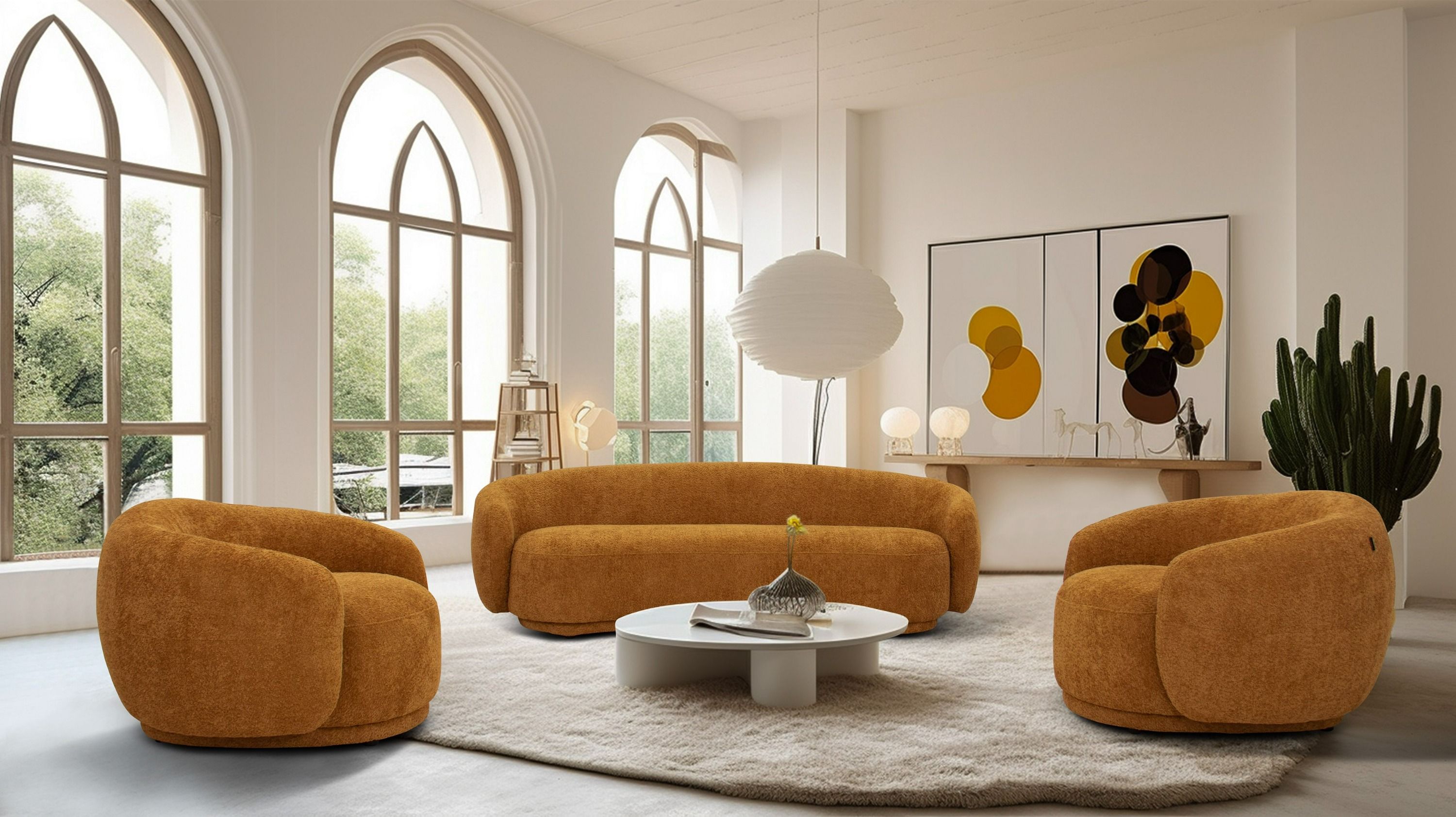 Divani Casa Andrew - Modern Orange Fabric Sofa Set