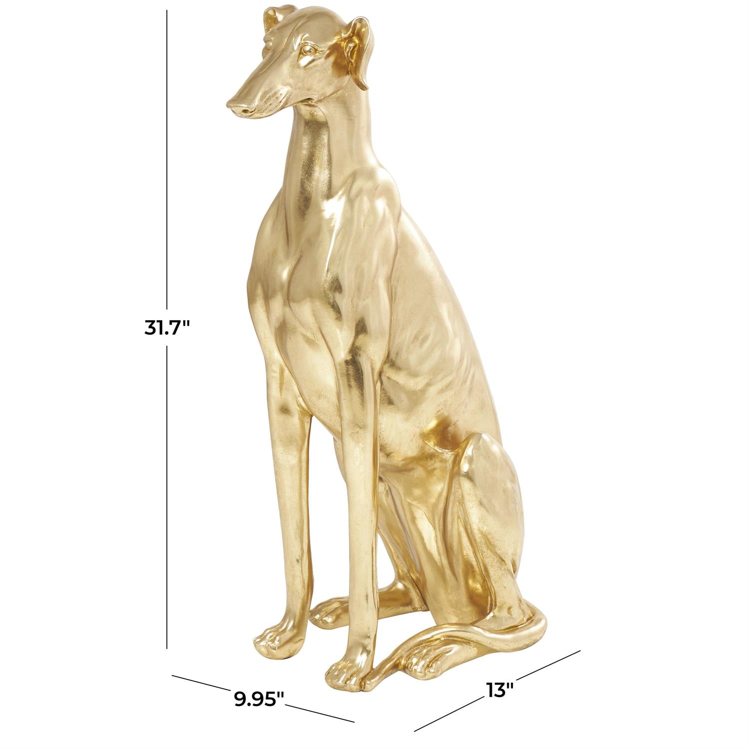 Gold Resin Dog Sitting Greyhound Decorative Sculpture, 13" x 10" x 32"