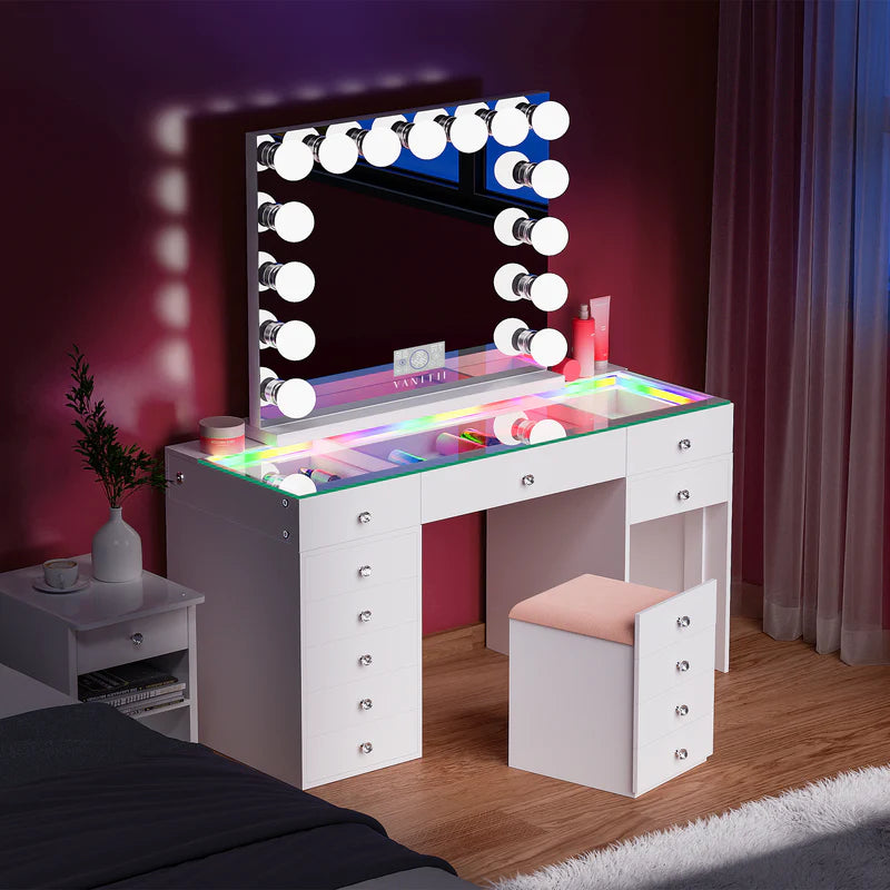 VANITII Eva Vanity Set-12 Storage Drawers with A Hidden Stool