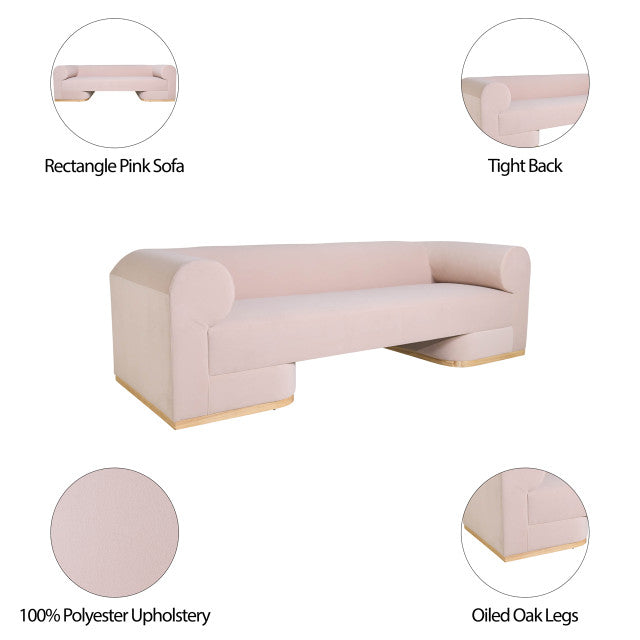 Modern Sofa - Oak Wood Base, Blush