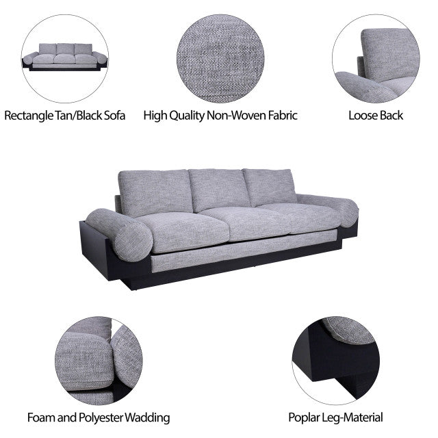 3- Seater Bolster Sofa - Black Wood Base - Tan/blk