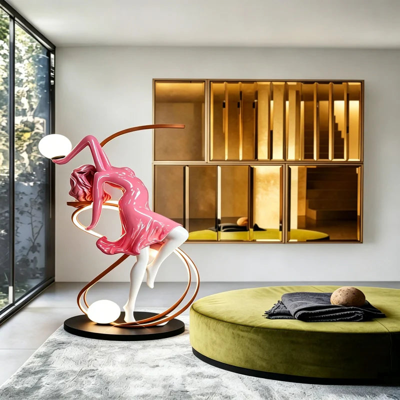 Designer Humanoid Art Sculpture Floor Lamp, Resin & Fiberglass Creative Decorative Ambient Light for Living Room Window Display