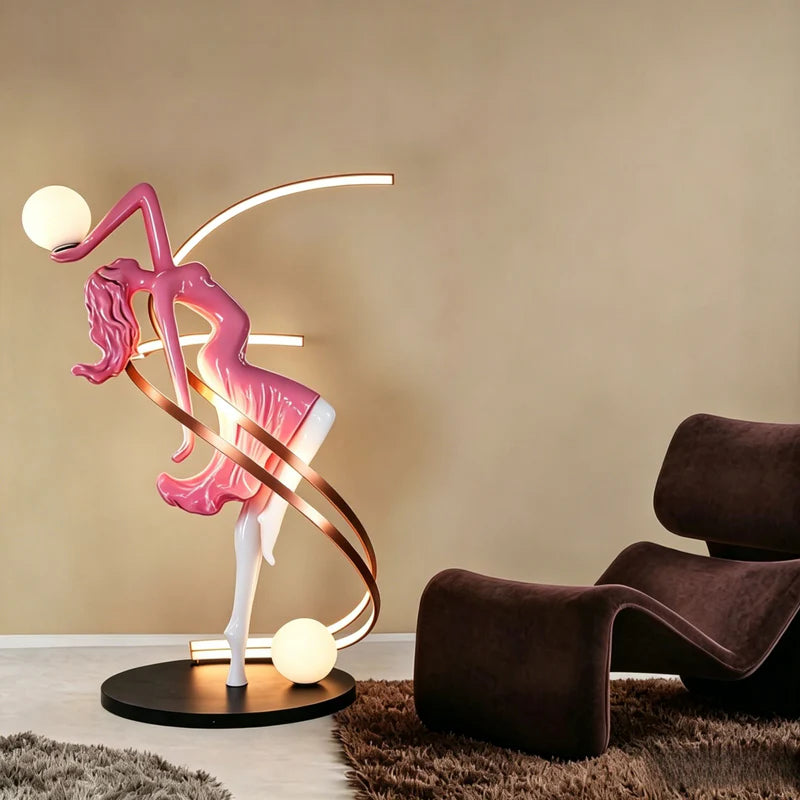 Designer Humanoid Art Sculpture Floor Lamp, Resin & Fiberglass Creative Decorative Ambient Light for Living Room Window Display