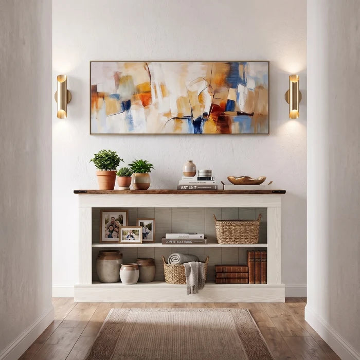 Modern Long Console Table with Open Storage Shelves