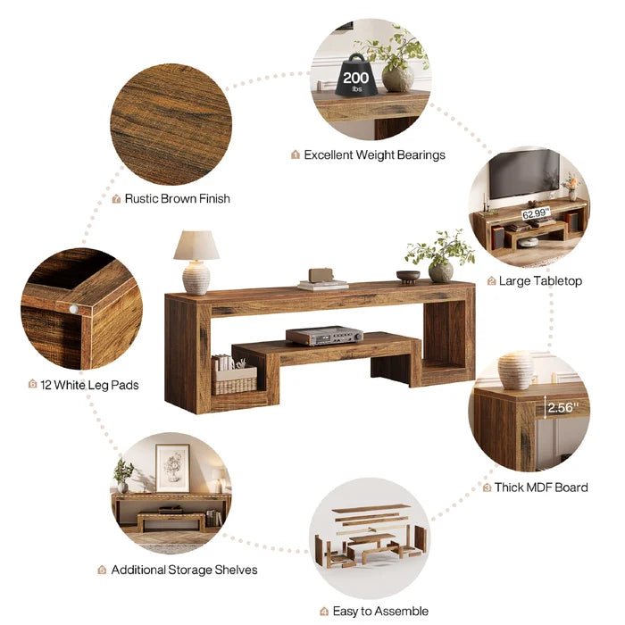 Modern Media Console TV Stand with Open Display Storage