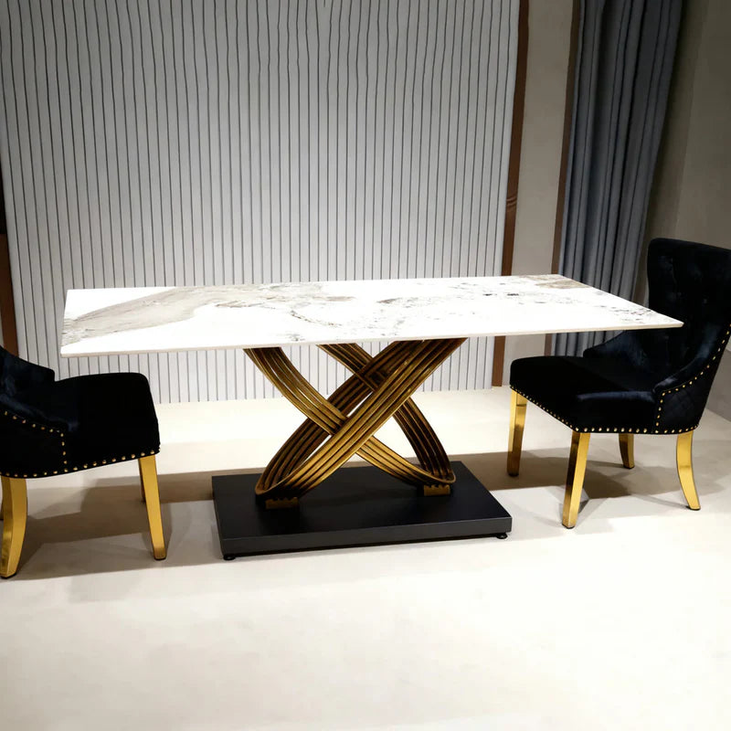 Gold Stainless Steel Dining Table with ceram