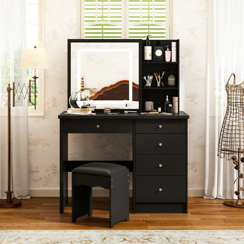 Modern Wide Makeup Vanity Set with Stool and Mirror