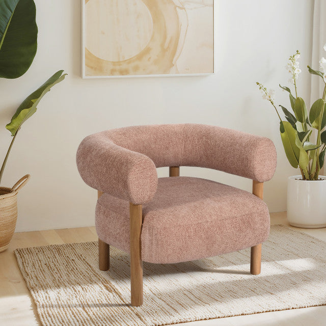 Roundback Accent Chair W/ Wood Legs, Pink