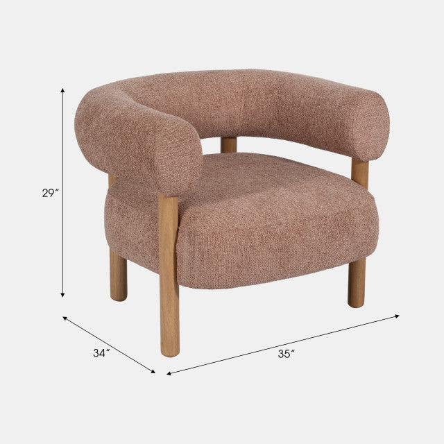 Roundback Accent Chair W/ Wood Legs, Pink