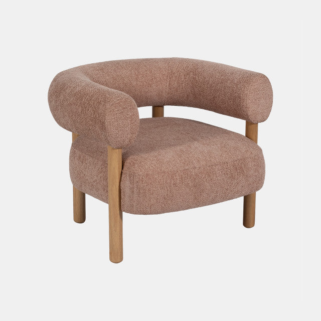 Roundback Accent Chair W/ Wood Legs, Pink