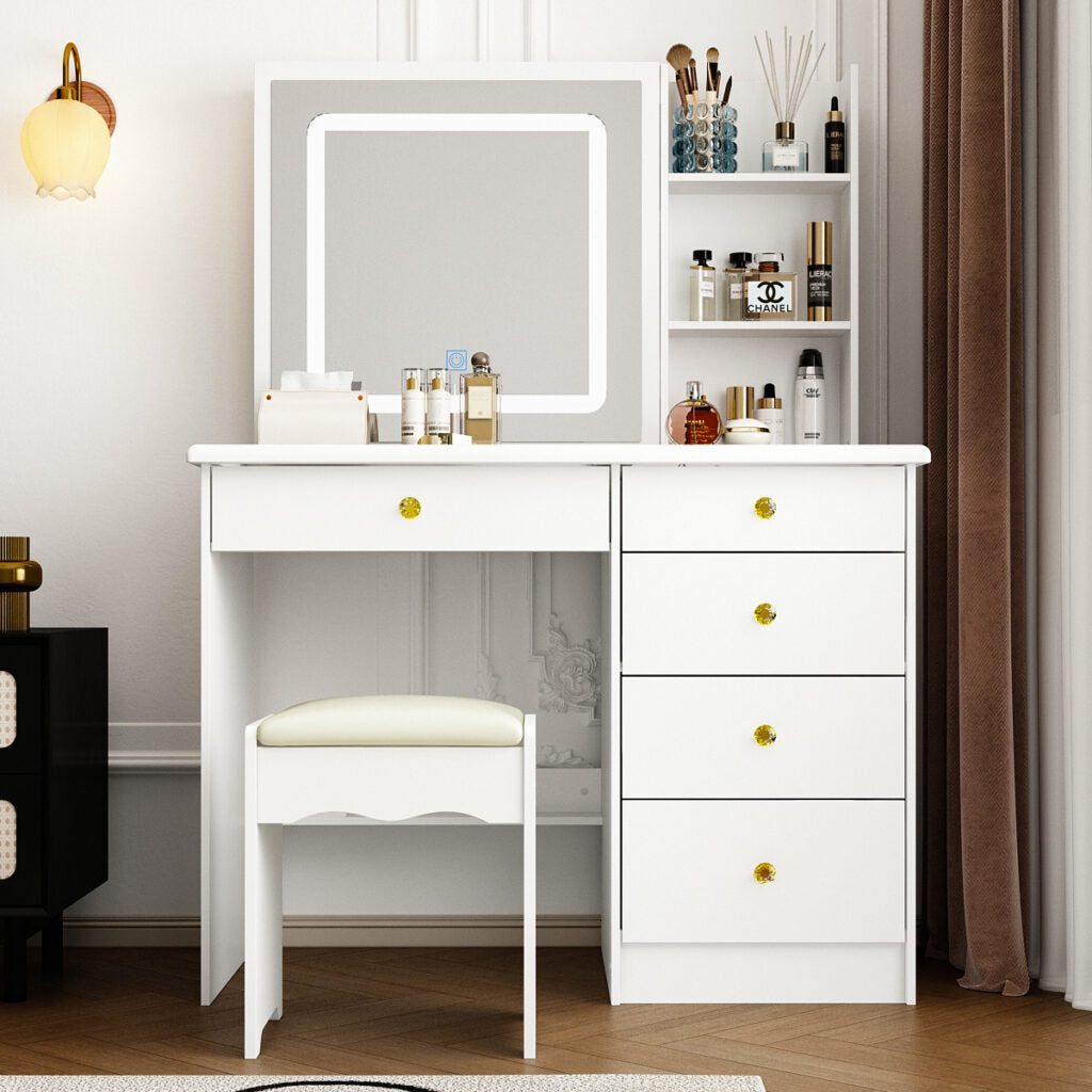 Dressing Table, Sliding Mirror Glass Top with Light – Pina Luxury