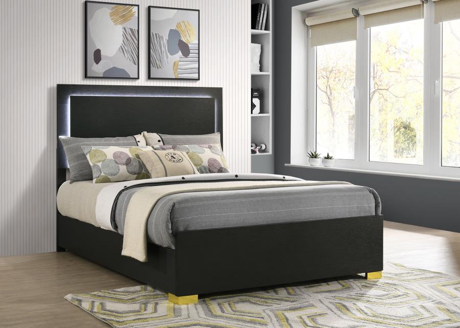 Marceline Wood Full LED Panel Bed Black