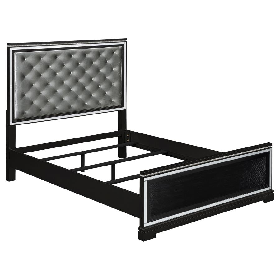 Eleanor Upholstered Tufted Bed Silver and Black