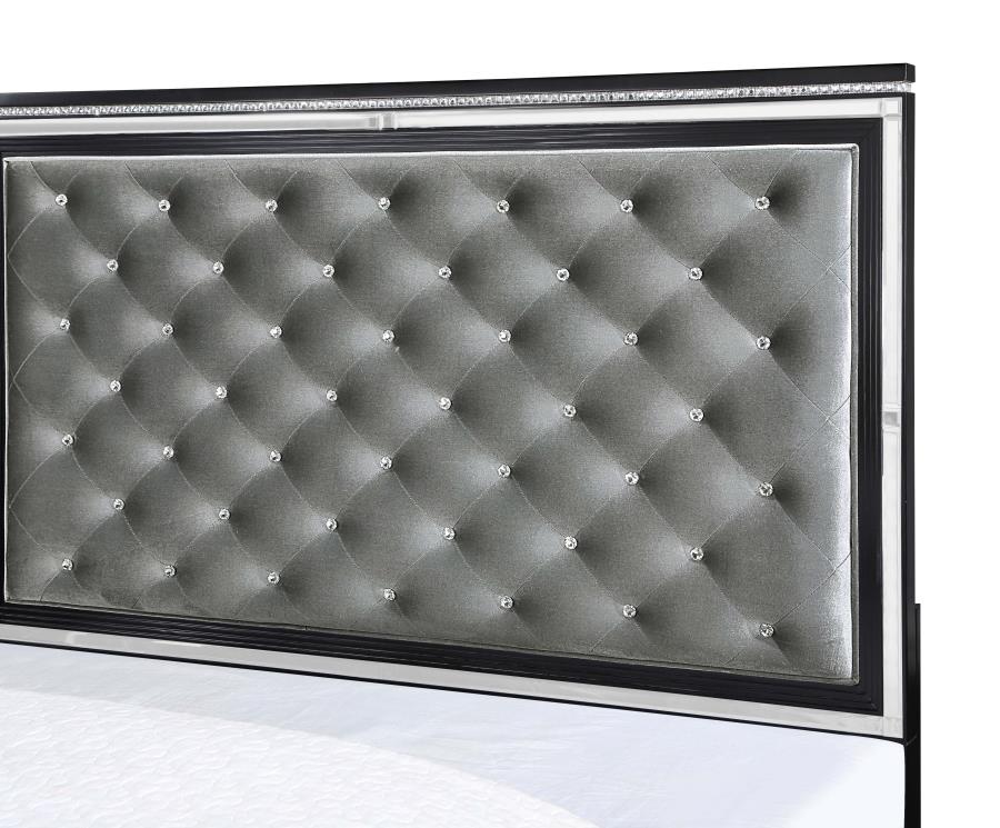 Eleanor Upholstered Tufted Bed Silver and Black