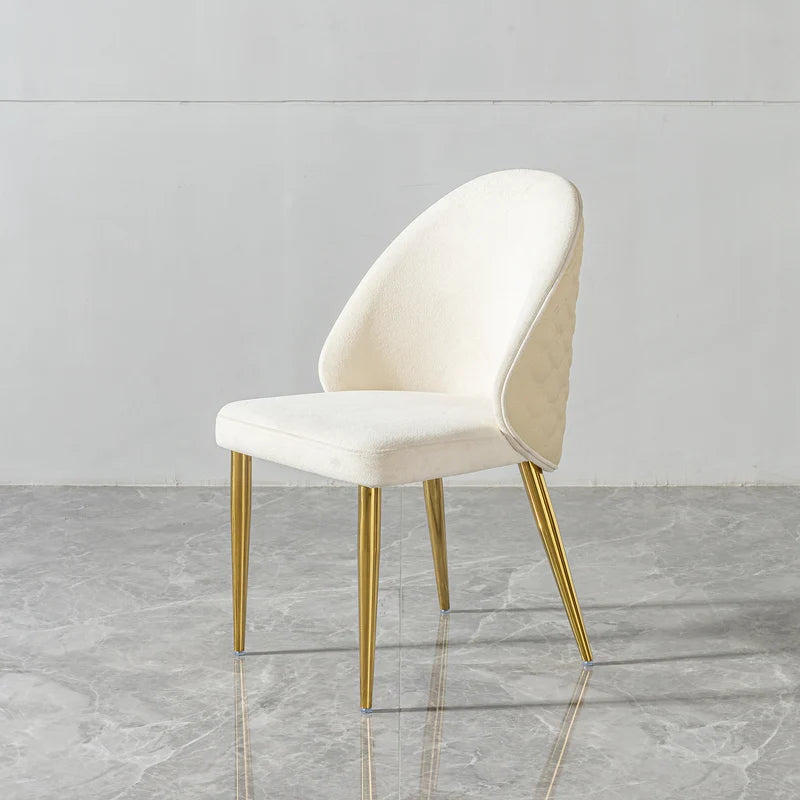 Modern Dining room chair stainless steel legs light yellow PU leather of back cushion & beige velvet of front cushion