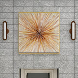 Brown Canvas Starburst Radial Framed Wall Art with Gold Frame