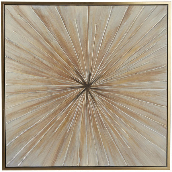 Brown Canvas Starburst Radial Framed Wall Art with Gold Frame – Pina Luxury