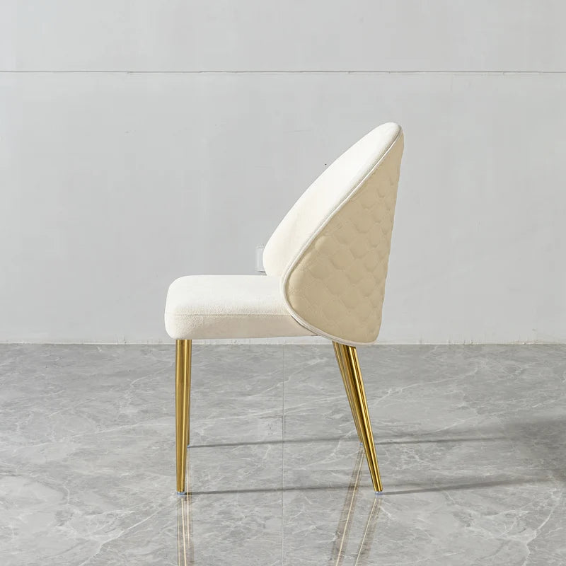 Modern Dining room chair stainless steel legs light yellow PU leather of back cushion & beige velvet of front cushion