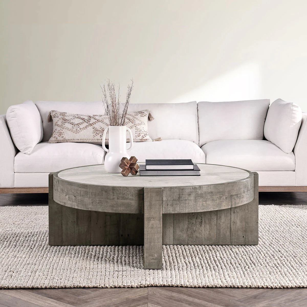 Sonoma Solid Wood Round Coffee Table - Antique White/Distressed Gray