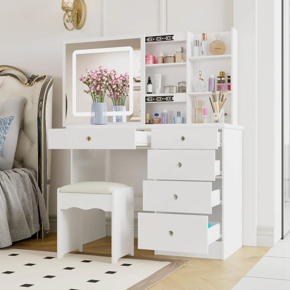 Dressing Table, Sliding Mirror Glass Top with Light