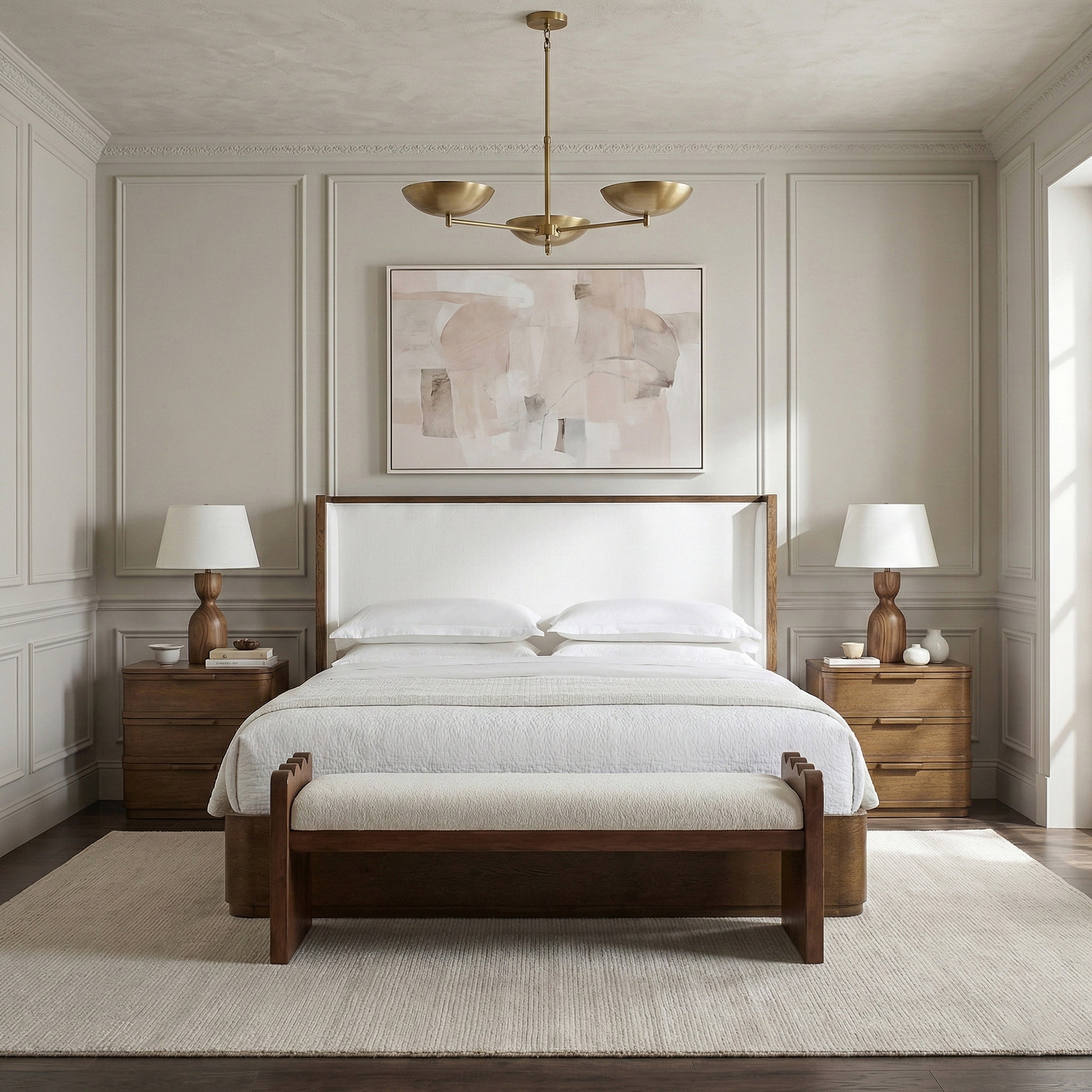 Tiberio Solid Wood And Linen Textured Fabric Bed