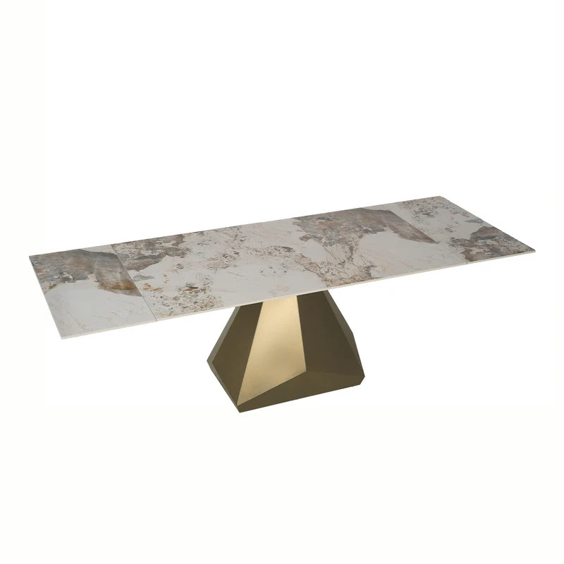 63″-95″ Extendable Sintered Stone Dining Table with Pedestal Base- TABLE ONLY
