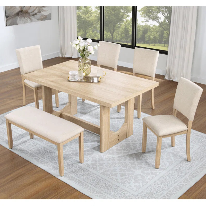 6-Piece Dining Table Set With Bench & 4 Upholstered Chairs For Dining Room (Set of 6)