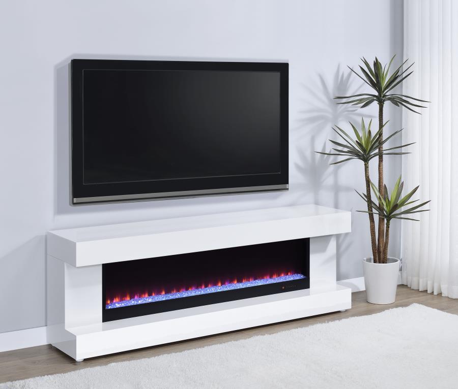 Mallory TV Stand Fireplace Console Bluetooth Speaker Grey High Gloss