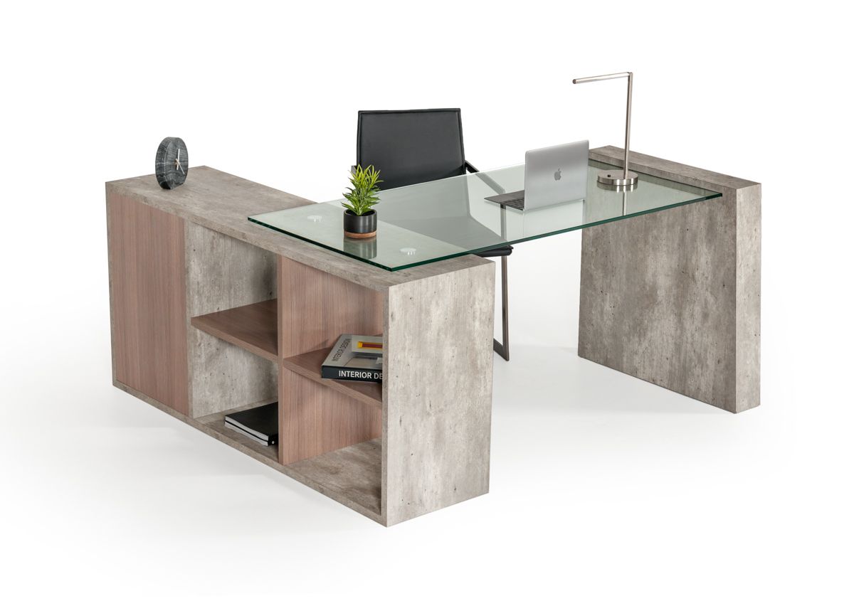 Nova Domus Boston Modern Glass & Faux Concrete Desk