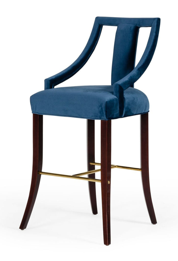 Modrest Kimball - Glam Blue Velvet Bar Stool