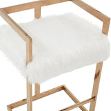 Modrest Halifax -Modern White Faux Fur and Rosegold Counter Stool