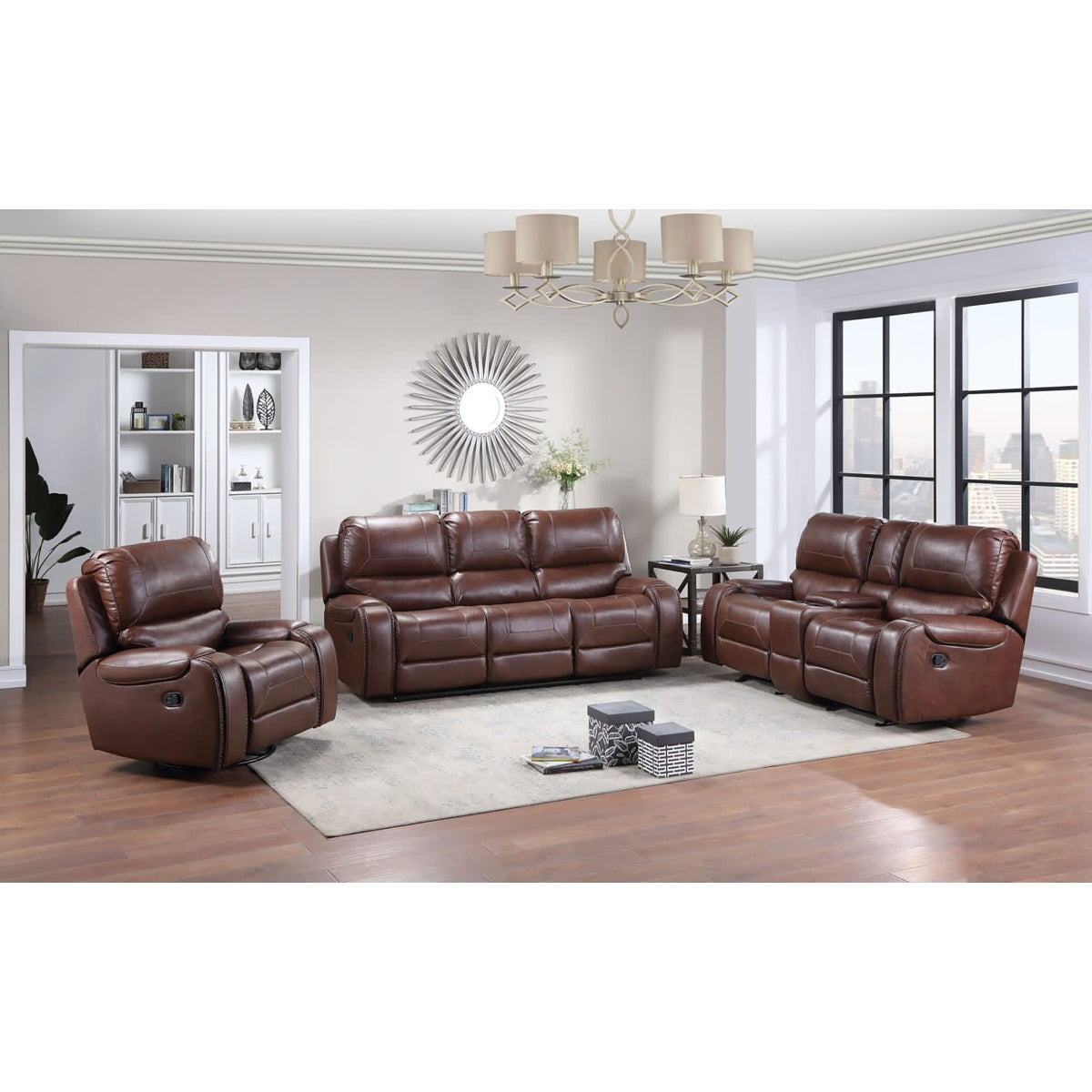 3PC BROWN Manual Recliner Rocking Sofa Set w/ USB + Power Outlets
